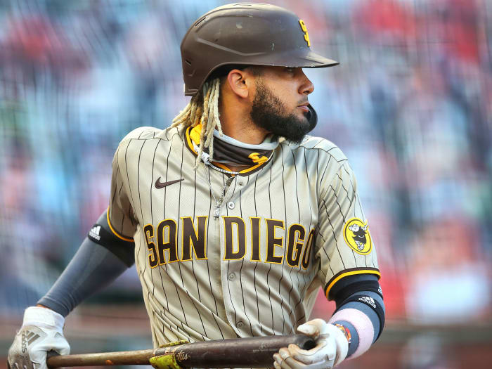 Fernando Tatis Jr. holds his bat